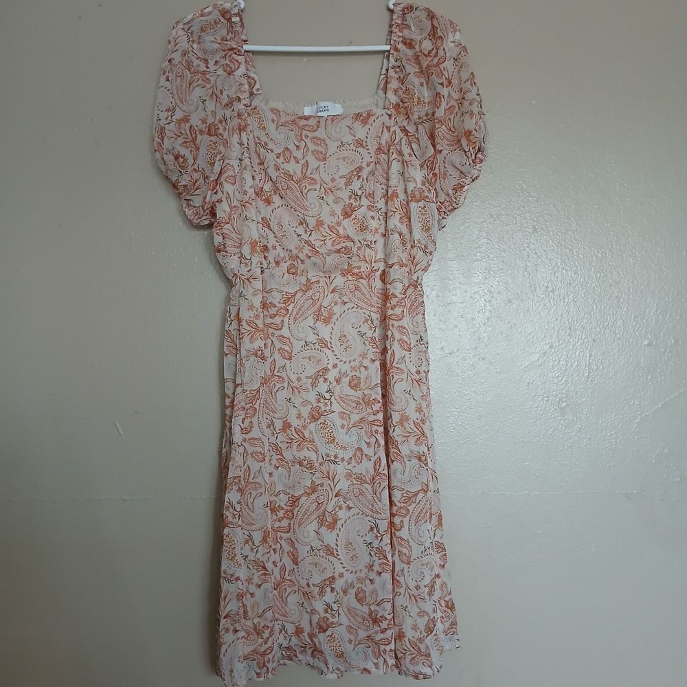 Lucky Brand Dress Medium‎ Floral Babydoll Smocked Puff Sleeve Cottage Core Boho